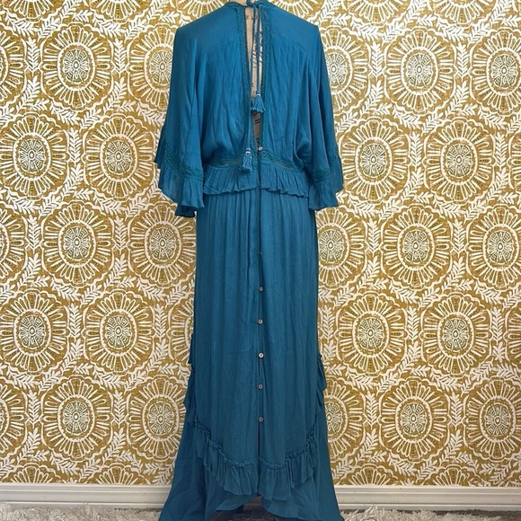 Free People Paradiso Boho Ruffle Lace V-Neck Maxi Dress in Lagoon Sz XS SOLD OUT - Picture 12 of 14